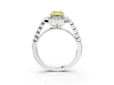 White gold Fancy Yellow Emerald  Halo Milgrain Solitaire with Bezel Set Side Stones and Pave Band_35