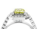 White gold Fancy Yellow Emerald  Halo Milgrain Solitaire with Bezel Set Side Stones and Pave Band_36