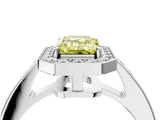 White gold Fancy Yellow Emerald  Halo Pavé Diamond Engagement Ring with Bezel Setting_53