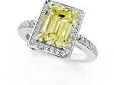 White gold Fancy Yellow Emerald  Halo Pave Band Solitaire Ring with Prong Setting_67