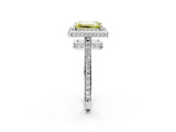 White gold Fancy Yellow Emerald  Halo Pave Band Solitaire Ring with Prong Setting_68