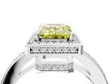 White gold Fancy Yellow Emerald  Halo Pave Band Solitaire Ring with Prong Setting_70
