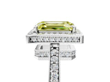White gold Fancy Yellow Emerald  Halo Pave Band Solitaire Ring with Prong Setting_71
