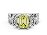 White gold Fancy Yellow Emerald  Halo Pave Diamond Engagement Ring with Milgrain Detailing_40