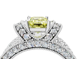 White gold Fancy Yellow Emerald  Halo Pave Diamond Engagement Ring with Milgrain Detailing_44