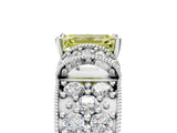 White gold Fancy Yellow Emerald  Halo Pave Diamond Engagement Ring with Milgrain Detailing_45