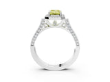 White gold Fancy Yellow Emerald  Halo Pave Split Shank Prong Setting Ring_72