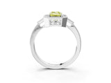 White gold Fancy Yellow Emerald  Halo Round Diamond Milgrain Pave Engagement Ring_12