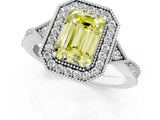 White gold Fancy Yellow Emerald  Halo Round Diamond Milgrain Pave Engagement Ring_14