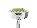 White gold Fancy Yellow Emerald  Halo Round Diamond Milgrain Pave Engagement Ring_18