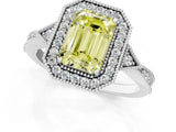 White gold Fancy Yellow Emerald  Halo Round Diamond Milgrain Pave Engagement Ring_26