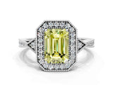 White gold Fancy Yellow Emerald  Halo Round Diamond Milgrain Pave Engagement Ring_3