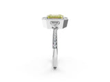 White gold Fancy Yellow Emerald  Halo Round Diamond Milgrain Pave Engagement Ring_5