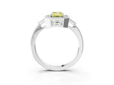 White gold Fancy Yellow Emerald  Halo Round Diamond Milgrain Pave Engagement Ring_6