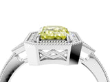 White gold Fancy Yellow Emerald  Halo Round Diamond Milgrain Pave Engagement Ring_7