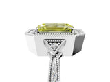 White gold Fancy Yellow Emerald  Halo Round Diamond Milgrain Pave Engagement Ring_8