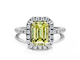 White gold Fancy Yellow Emerald  Halo Round Diamond Pavé Band Four-Prong Ring_3