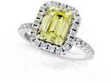 White gold Fancy Yellow Emerald  Halo Round Diamond Pavé Band Four-Prong Ring_4
