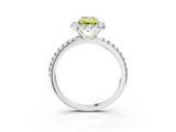 White gold Fancy Yellow Emerald  Halo Round Diamond Pavé Band Four-Prong Ring_6
