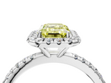 White gold Fancy Yellow Emerald  Halo Round Diamond Pavé Band Four-Prong Ring_7