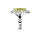 White gold Fancy Yellow Emerald  Halo Round Diamond Pavé Band Four-Prong Ring_8