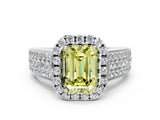 White gold Fancy Yellow Emerald  Halo Round Diamond Pave Band with Prong Setting_12