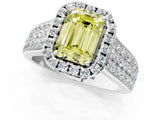 White gold Fancy Yellow Emerald  Halo Round Diamond Pave Band with Prong Setting_13