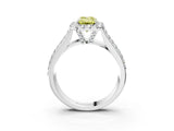 White gold Fancy Yellow Emerald  Halo Round Diamond Pave Band with Prong Setting_15