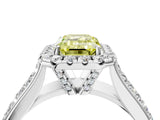 White gold Fancy Yellow Emerald  Halo Round Diamond Pave Band with Prong Setting_16