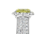 White gold Fancy Yellow Emerald  Halo Round Diamond Pave Band with Prong Setting_17
