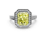 White gold Fancy Yellow Emerald  Halo Solitaire Diamond Ring with Pave Band and Bezel Setting_49