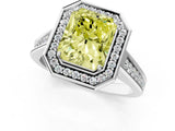 White gold Fancy Yellow Emerald  Halo Solitaire Diamond Ring with Pave Band and Bezel Setting_50