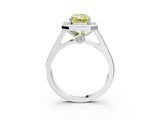 White gold Fancy Yellow Emerald  Halo Solitaire Diamond Ring with Pave Band and Bezel Setting_52