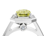 White gold Fancy Yellow Emerald  Halo Solitaire Diamond Ring with Pave Band and Bezel Setting_53
