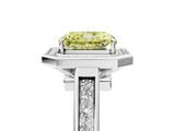 White gold Fancy Yellow Emerald  Halo Solitaire Diamond Ring with Pave Band and Bezel Setting_54