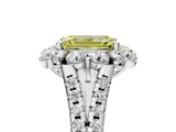 White gold Fancy Yellow Emerald  Halo Split Shank Diamond Engagement Ring with Pave Band and Four-Prong Setting_59