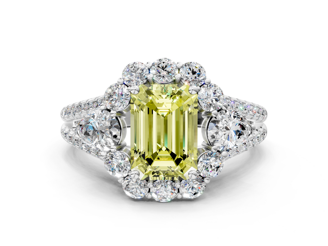 White gold Fancy Yellow Emerald  Halo Split Shank Diamond Engagement Ring with Prong Setting_20