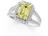 White gold Fancy Yellow Emerald  Halo Split Shank Diamond Ring with Four-Prong Setting_33