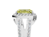 White gold Fancy Yellow Emerald  Halo Split Shank Diamond Ring with Four-Prong Setting_37