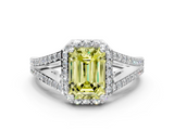 White gold Fancy Yellow Emerald  Halo Split Shank Diamond Ring with Prong Setting_20