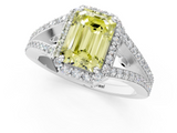 White gold Fancy Yellow Emerald  Halo Split Shank Diamond Ring with Prong Setting_21