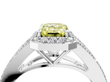 White gold Fancy Yellow Emerald  Halo Split Shank Diamond Ring with Prong Setting_24