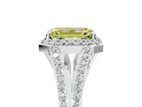 White gold Fancy Yellow Emerald  Halo Split Shank Diamond Ring with Prong Setting_26