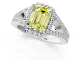 White gold Fancy Yellow Emerald  Halo Split Shank Pave Diamond Ring with Four-Prong Setting_61