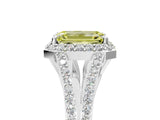 White gold Fancy Yellow Emerald  Halo Split Shank Pave Diamond Ring with Four-Prong Setting_65