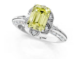 White gold Fancy Yellow Emerald  Halo Split Shank Pave Diamond Ring with Petal Prong Setting_33