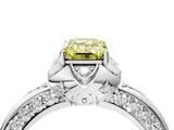 White gold Fancy Yellow Emerald  Halo Split Shank Pave Diamond Ring with Petal Prong Setting_36