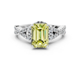 White gold Fancy Yellow Emerald  Halo Twist Band Solitaire Prong Setting Ring_115