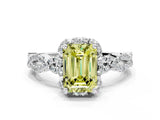 White gold Fancy Yellow Emerald  Halo Twist Band Solitaire Ring with Six-Prong Setting_32