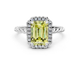 White gold Fancy Yellow Emerald  Halo Twisted Band Four-Prong Diamond Ring_20